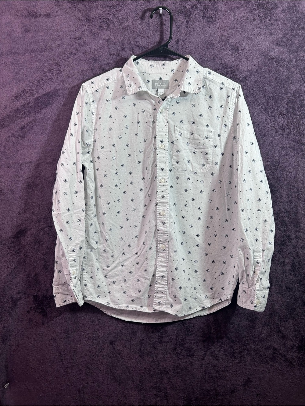 Place White Button-Down Shirt with Navy Geometric Print